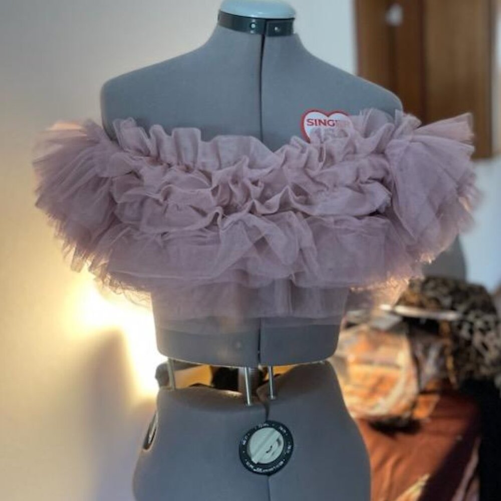 Free People Birthday Cake Tiered Tulle Top-Size M-Oyster Mauve Color - Picture 3 of 4
